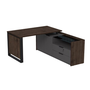 Стол рабочий на опорной двусоставной тумбе, с ящиками (метабокс), с замком