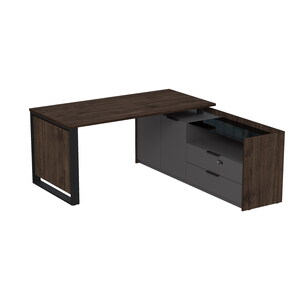 Стол рабочий на опорной двусоставной тумбе, с ящиками, с код замком