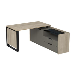 Стол рабочий на опорной двусоставной тумбе, с ящиками, с замком