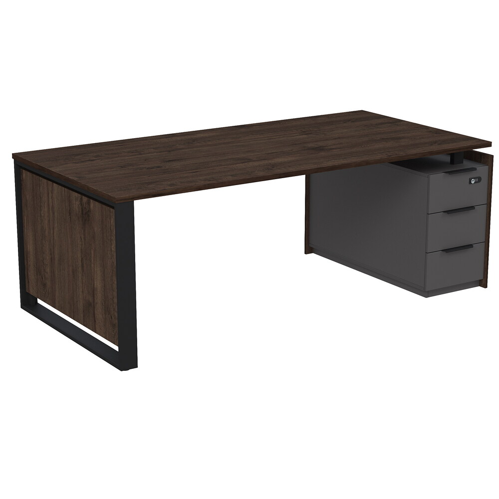 Стол рабочий на опорной угловой тумбе, с ящиками (метабокс), с код замком