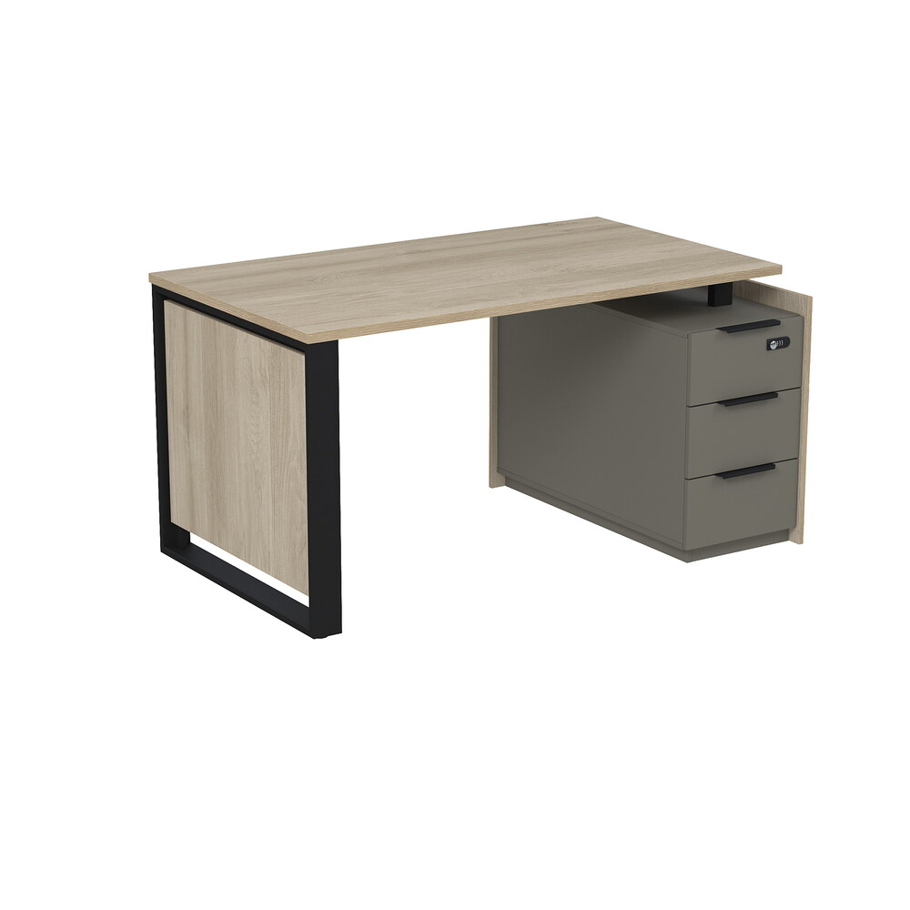 Стол рабочий на опорной угловой тумбе, с ящиками, с код замком