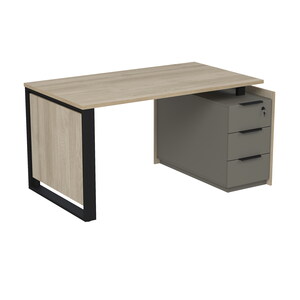 Стол рабочий на опорной угловой тумбе, с ящиками, с замком