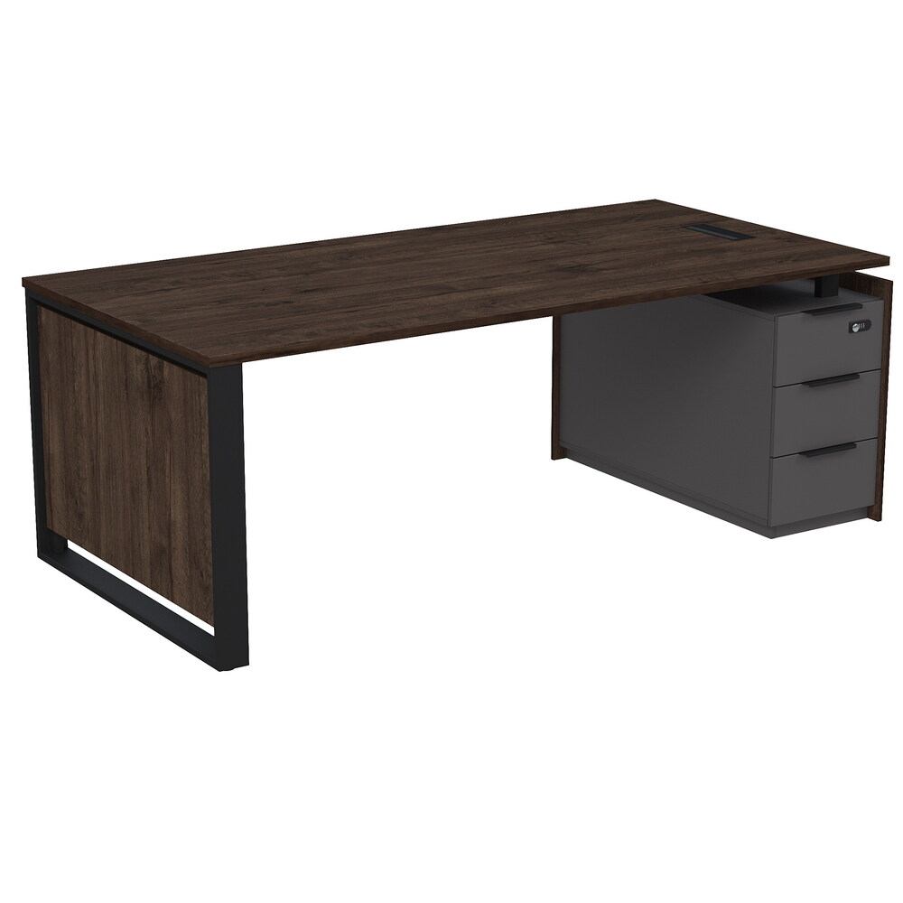 Стол рабочий с люч, на опорной угловой тумбе, с ящиками (метабокс), с код замком