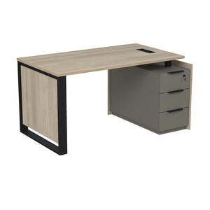 Стол рабочий с люч, на опорной угловой тумбе, с ящиками (метабокс), с замком