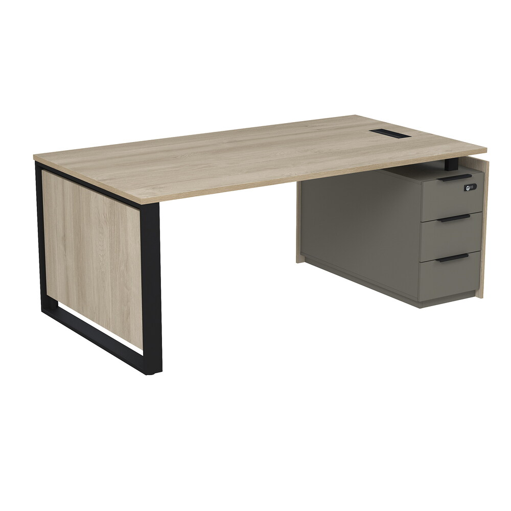 Стол рабочий с люч, на опорной угловой тумбе, с ящиками, с код замком