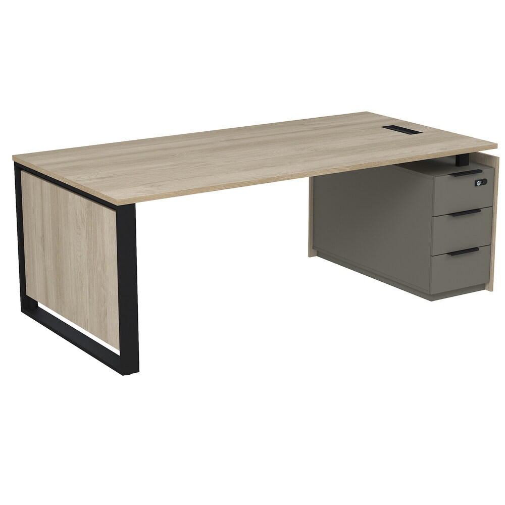 Стол рабочий с люч, на опорной угловой тумбе, с ящиками, с код замком