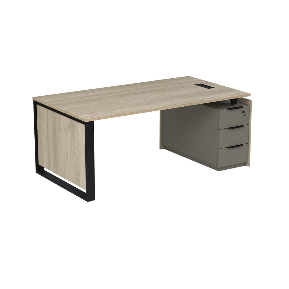 Стол рабочий с люч, на опорной угловой тумбе, с ящиками, с замком