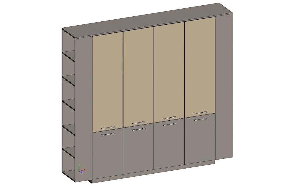 Двойной шкаф комбинированный (для документов)
с боковыми стеллажами
(двери в ал. рамке)