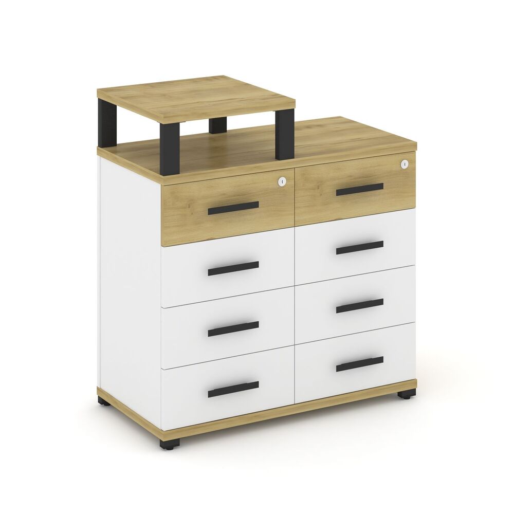 Тумба приставная широкая 8 ящиков с надставкой узкой