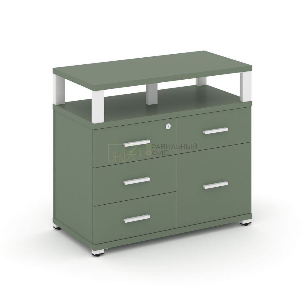 Тумба приставная широкая 4 ящика + 1 распашной фасад с надставкой широкой