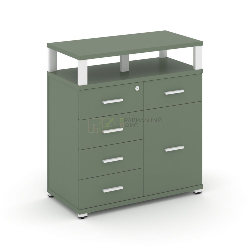 Тумба приставная широкая 5 ящиков + 1 распашной фасад с надставкой широкой