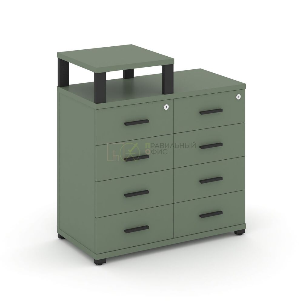 Тумба приставная широкая 8 ящиков с надставкой узкой