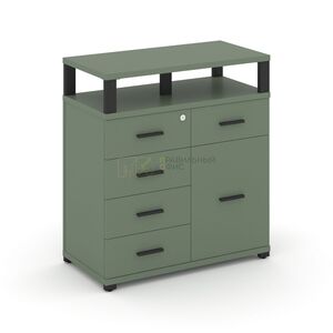 Тумба приставная широкая 5 ящиков + 1 распашной фасад с надставкой широкой