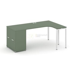 Стол эргономичный с опорным распашным шкафом левый