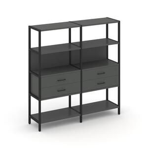 Двухсекционный стеллаж четырехярусный с ящиками