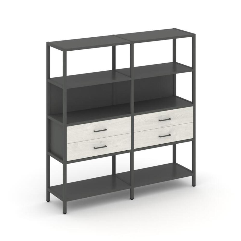 Двухсекционный стеллаж четырехярусный с ящиками