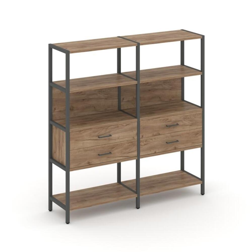 Двухсекционный стеллаж четырехярусный с ящиками