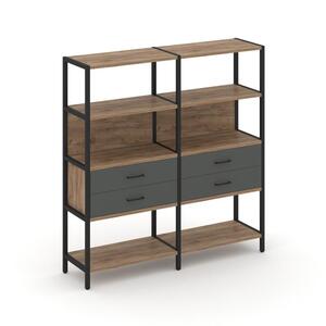 Двухсекционный стеллаж четырехярусный с ящиками