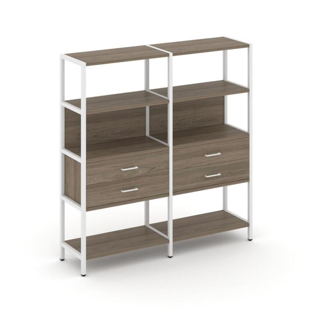 Двухсекционный стеллаж четырехярусный с ящиками