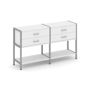 Двухсекционный стеллаж двухярусный с ящиками