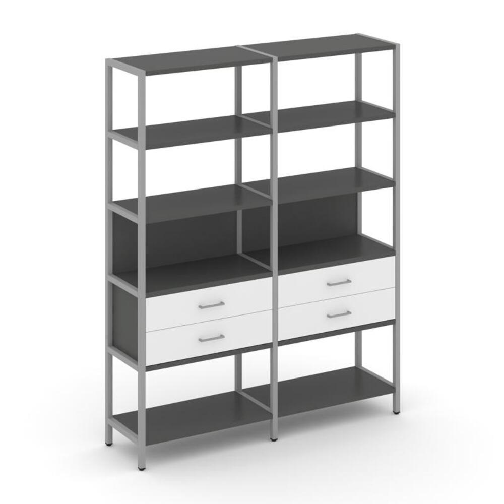Двухсекционный стеллаж пятиярусный с ящиками