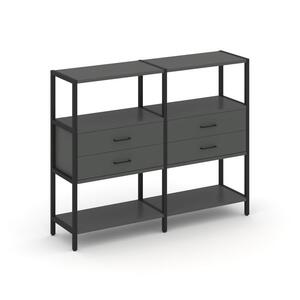 Двухсекционный стеллаж трехярусный с ящиками