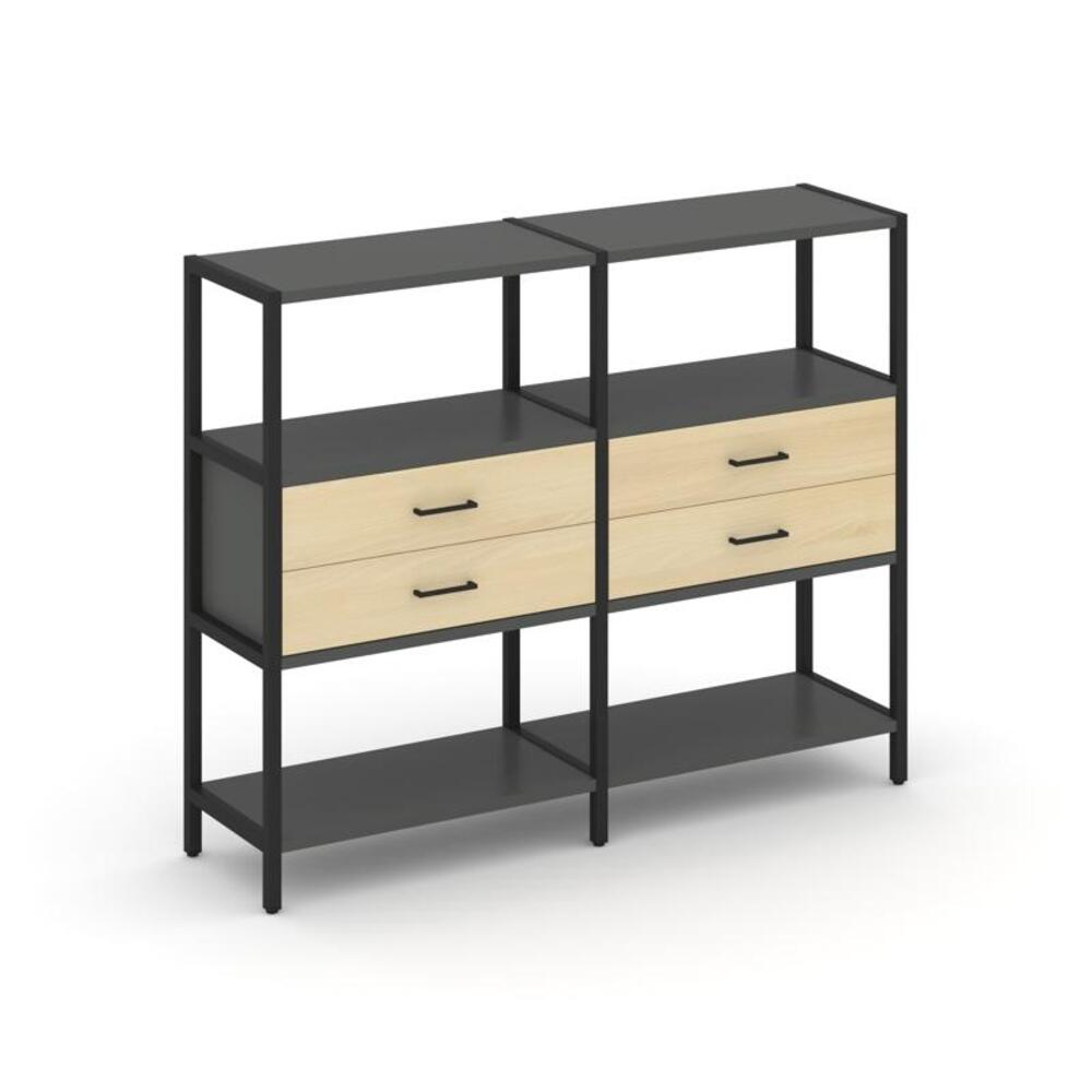 Двухсекционный стеллаж трехярусный с ящиками