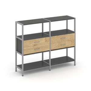 Двухсекционный стеллаж трехярусный с ящиками