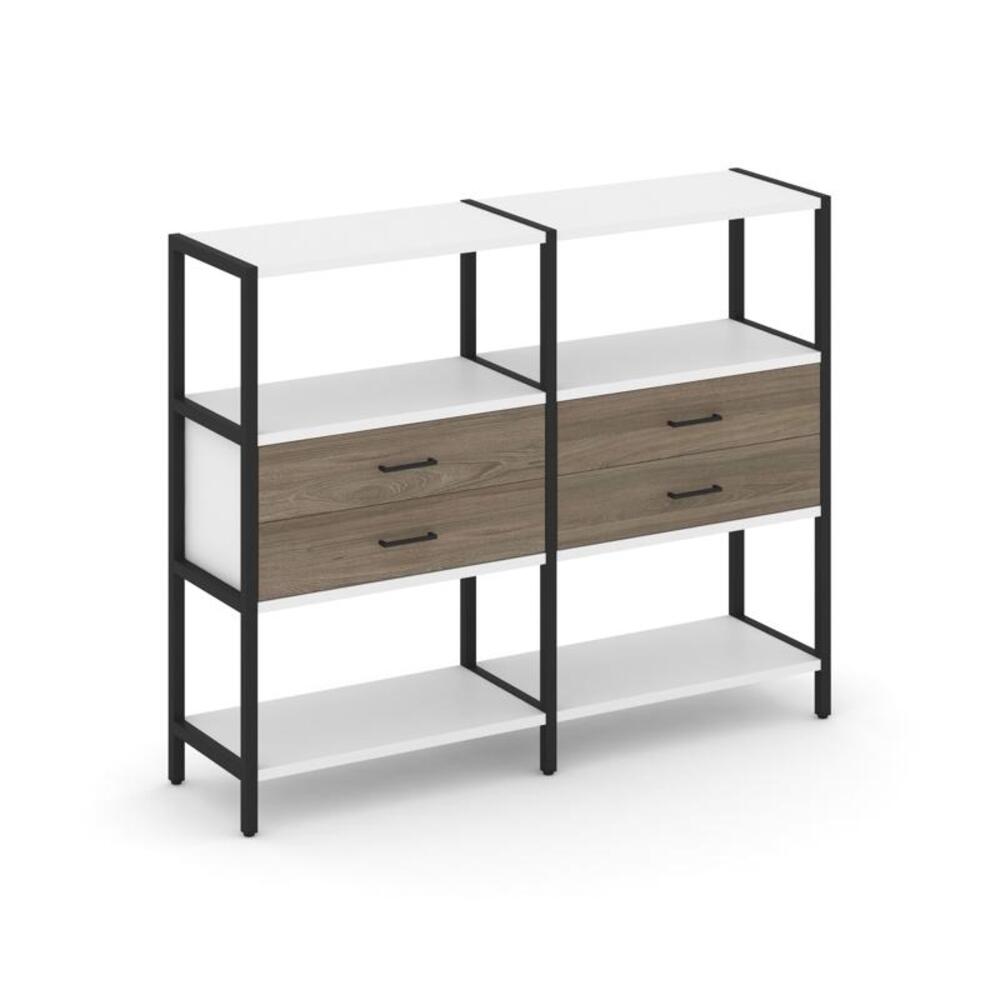 Двухсекционный стеллаж трехярусный с ящиками