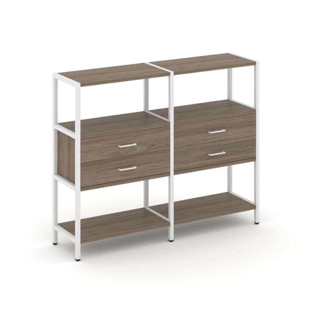 Двухсекционный стеллаж трехярусный с ящиками