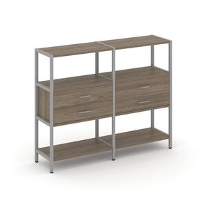 Двухсекционный стеллаж трехярусный с ящиками