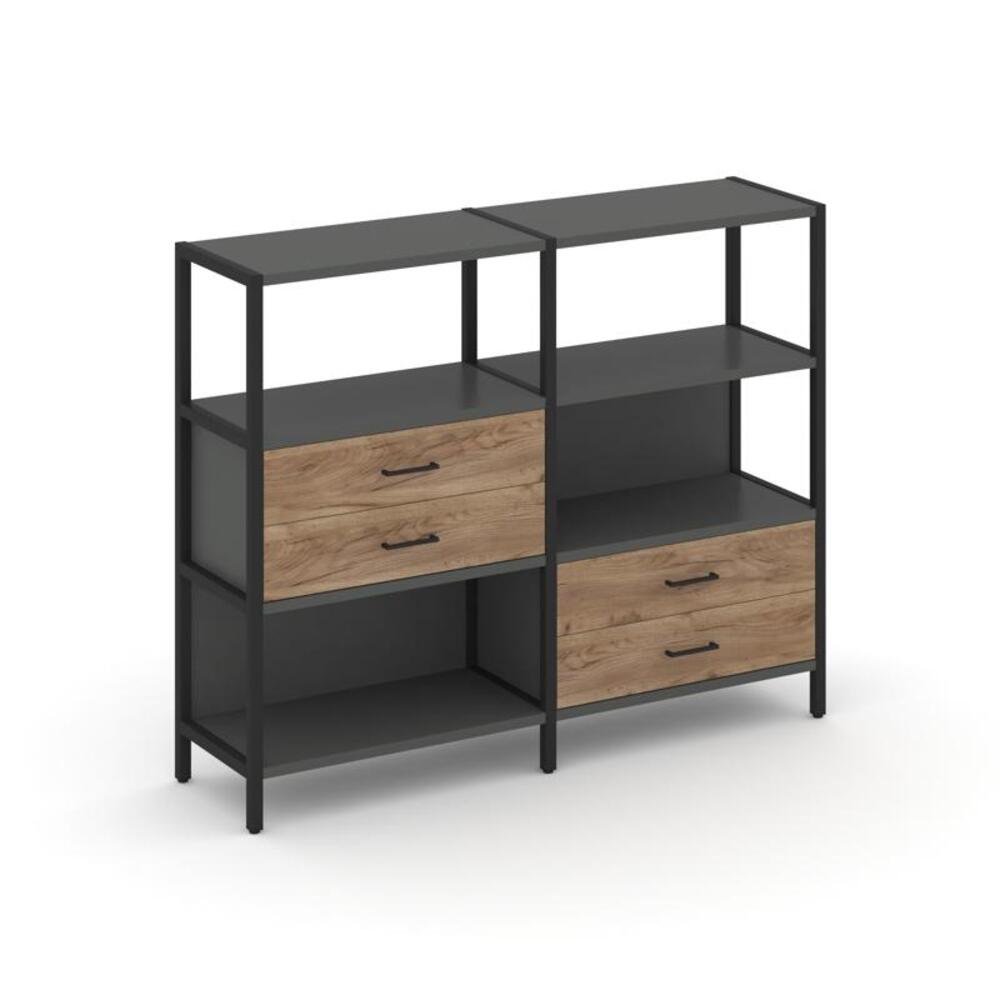 Двухсекционный стеллаж трехярусный с ящиками