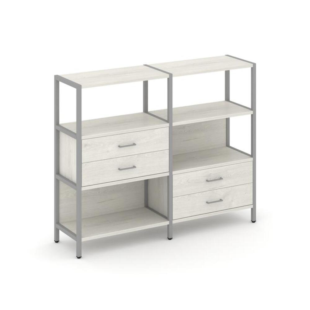 Двухсекционный стеллаж трехярусный с ящиками