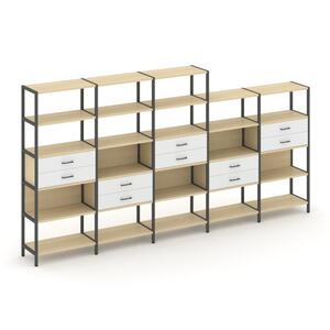 Пятисекционный стеллаж пятиярусный с ящиками