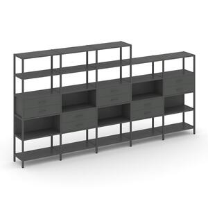 Пятисекционный стеллаж пятиярусный с ящиками