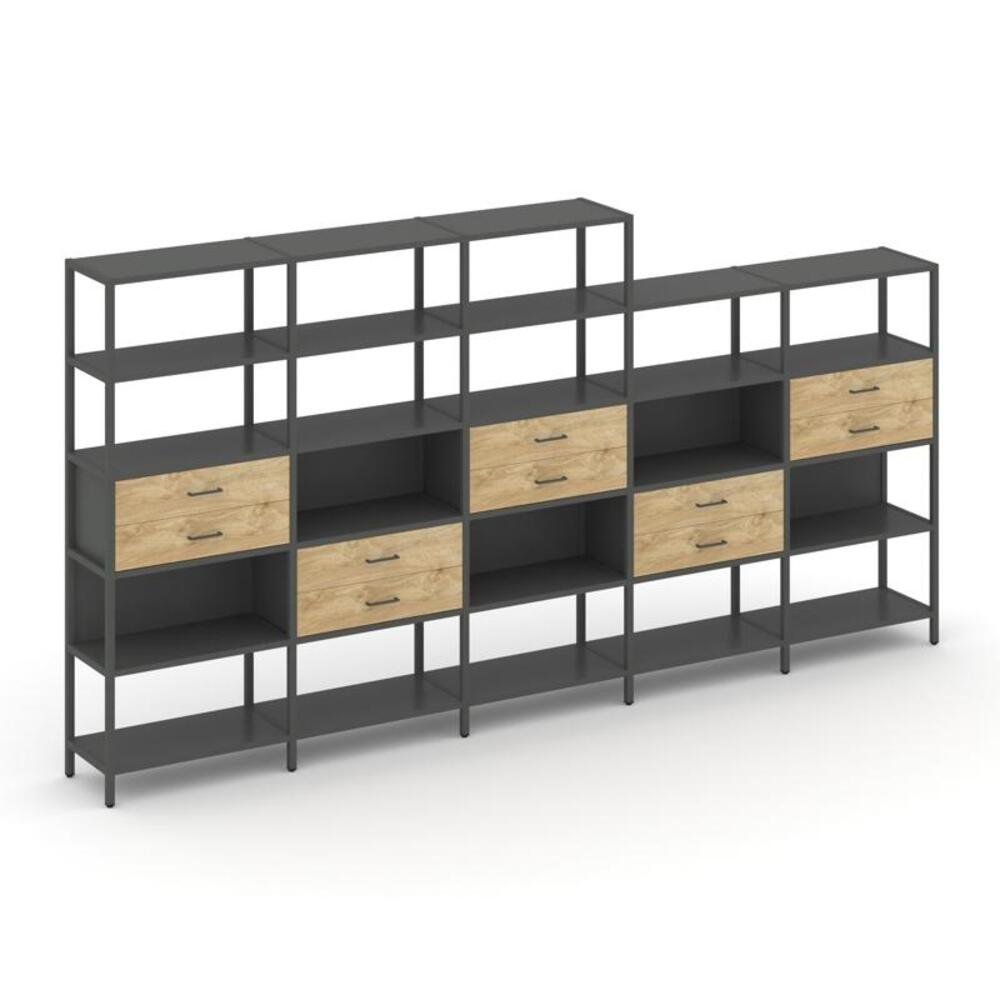 Пятисекционный стеллаж пятиярусный с ящиками