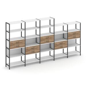 Пятисекционный стеллаж пятиярусный с ящиками