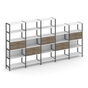 Пятисекционный стеллаж пятиярусный с ящиками