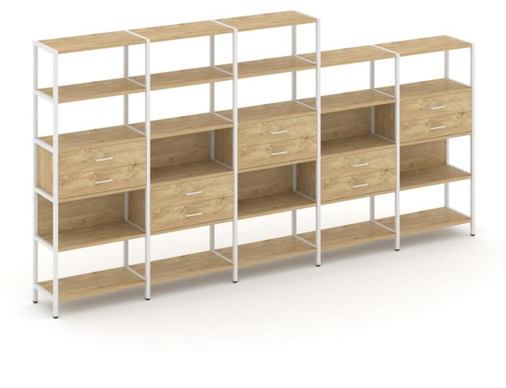 Пятисекционный стеллаж пятиярусный с ящиками