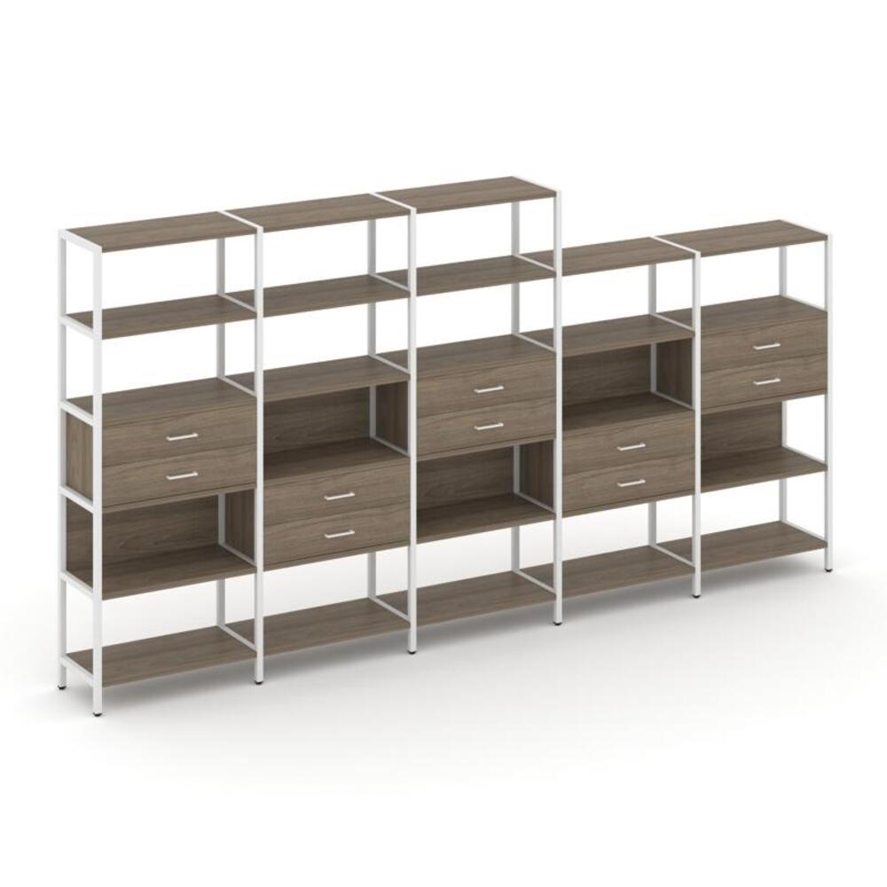 Пятисекционный стеллаж пятиярусный с ящиками