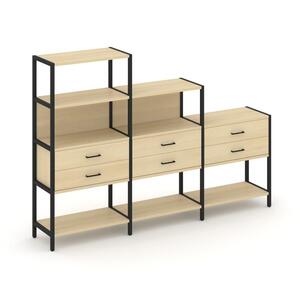 Трехсекционный стеллаж четырех/трех/двухярусный с ящиками