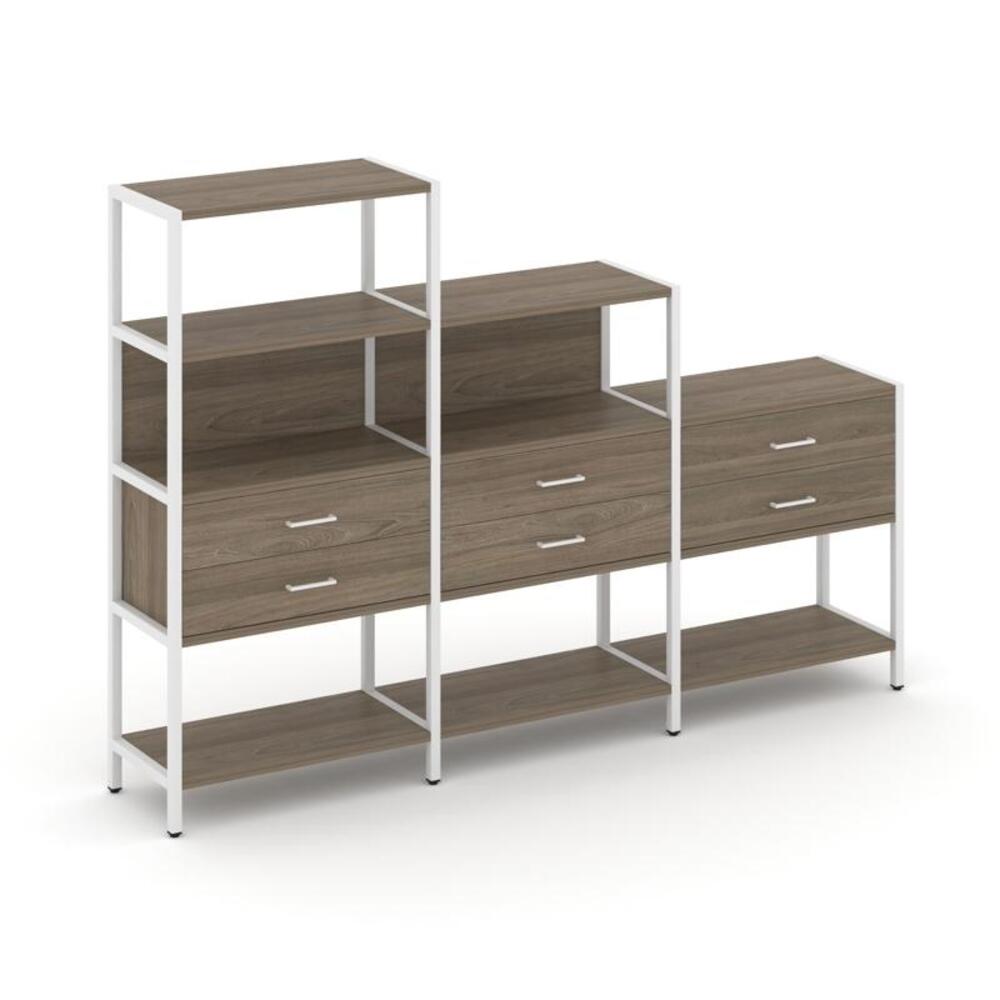 Трехсекционный стеллаж четырех/трех/двухярусный с ящиками