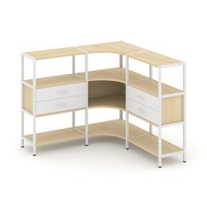 Трехсекционный угловой стеллаж трехярусный с ящиками