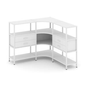 Трехсекционный угловой стеллаж трехярусный с ящиками