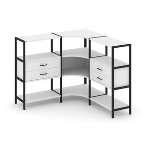 Трехсекционный угловой стеллаж трехярусный с ящиками