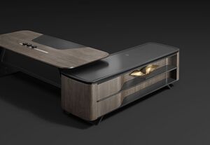 Стол руководителя на опорной сервисной тумбе (левый)