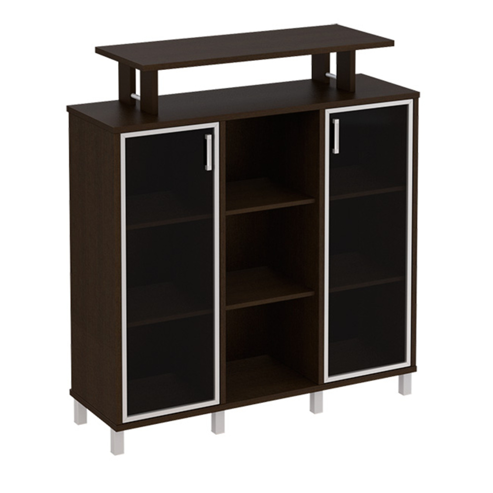 Стеллаж средний с надстройкой и стеклянными дверками